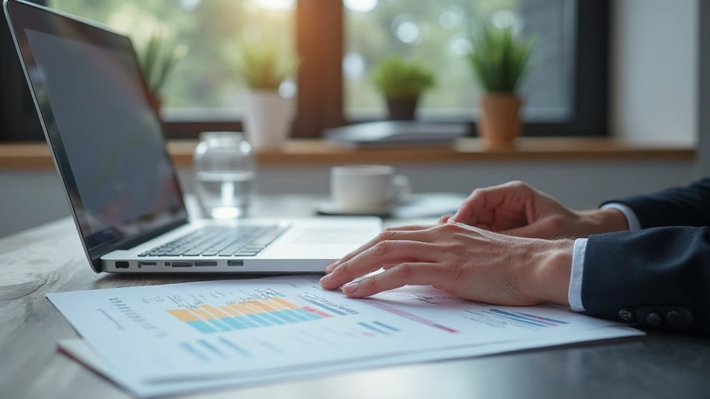 Professional reviewing investment portfolio and retirement planning documents at modern workspace