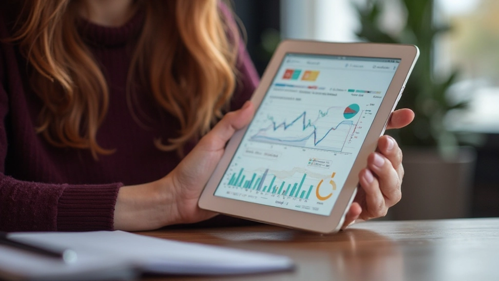 Vrouw die spaarplan bouwt met groeigrafiek visualisatie op tablet in financiële planningssessie