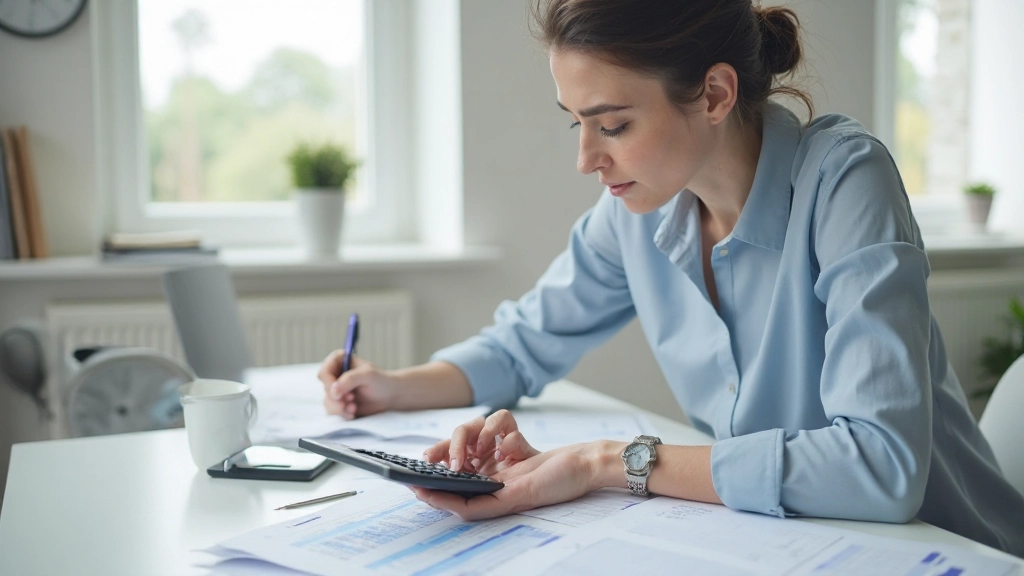 Professioneel financieel adviesgesprek met begroting en calculator op georganiseerd bureau